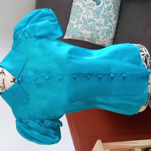 Ralph Lauren purple label women's blouse 100% silk size 6 turquoise color - Picture 4 of 17